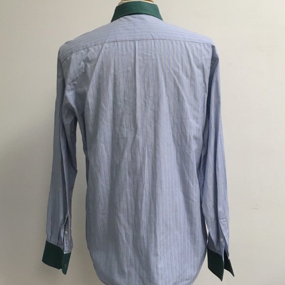 Prada blue stripe contrast green collar and cuffs cotton shirt 16 i41 - Picture 6 of 6